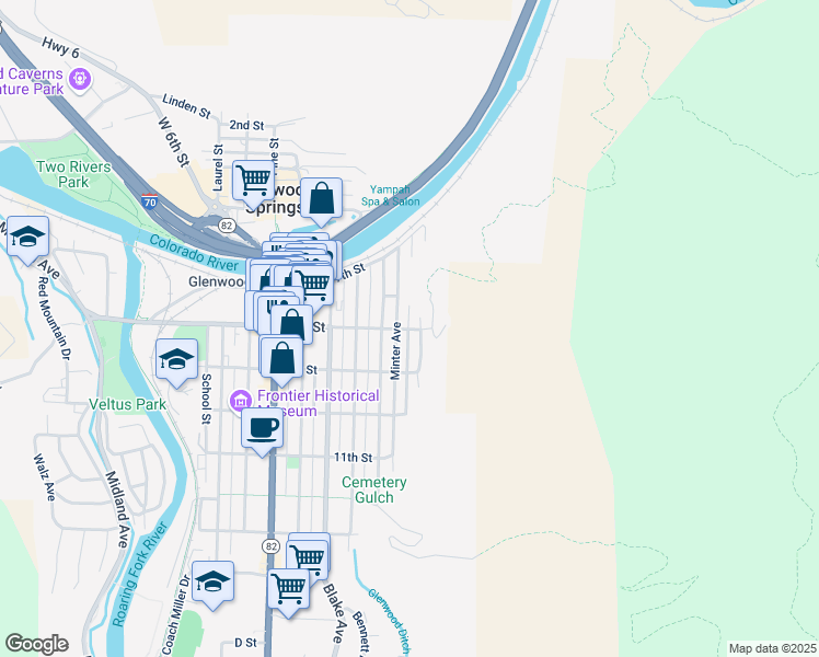 map of restaurants, bars, coffee shops, grocery stores, and more near 812 Garfield Avenue in Glenwood Springs