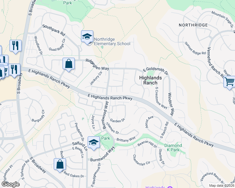 map of restaurants, bars, coffee shops, grocery stores, and more near 851 Summer Drive in Littleton