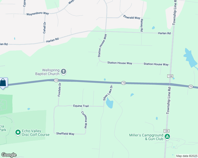 map of restaurants, bars, coffee shops, grocery stores, and more near 2427 Ohio 73 in Waynesville