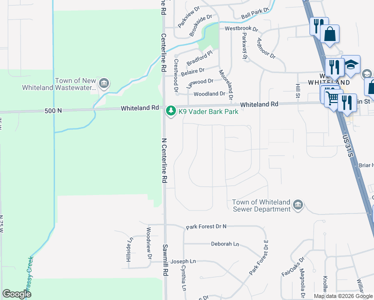 map of restaurants, bars, coffee shops, grocery stores, and more near 135 Blue Lace Drive in Whiteland