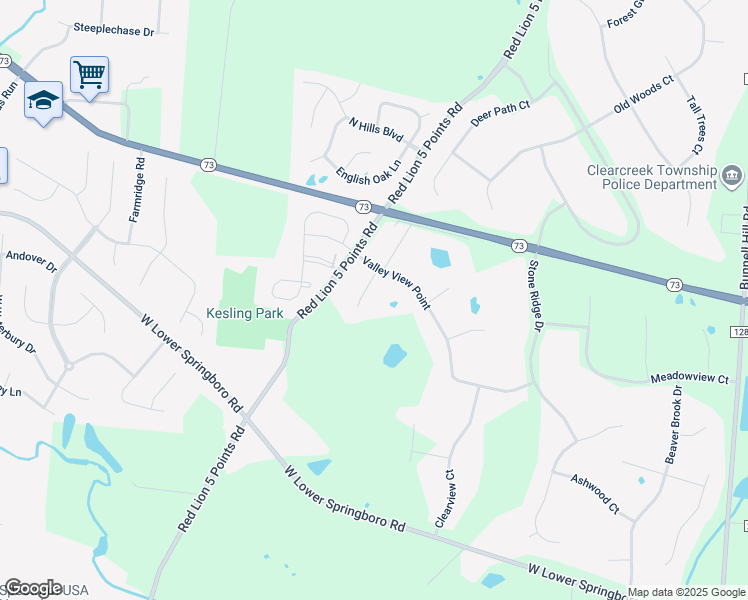 map of restaurants, bars, coffee shops, grocery stores, and more near 7347 Southview Court in Springboro