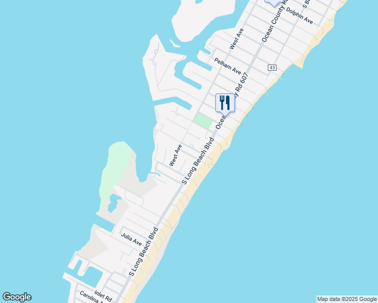 map of restaurants, bars, coffee shops, grocery stores, and more near 2600 South Bay Avenue in Long Beach