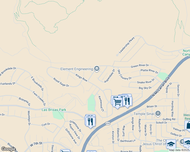 map of restaurants, bars, coffee shops, grocery stores, and more near 3960 Glenview Terrace in Reno