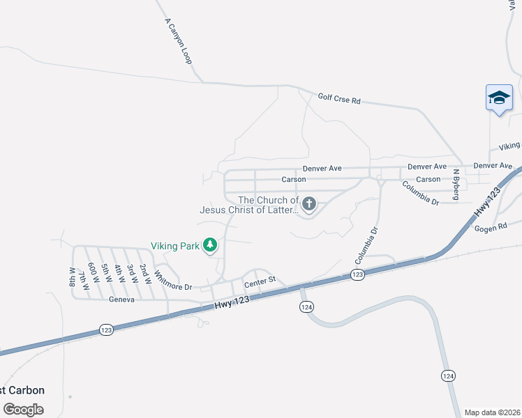 map of restaurants, bars, coffee shops, grocery stores, and more near 124 Grassy Trail Drive in East Carbon
