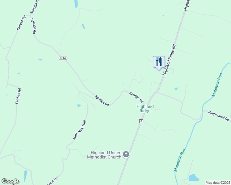 map of restaurants, bars, coffee shops, grocery stores, and more near 2683 Spriggs Road in Berkeley Springs