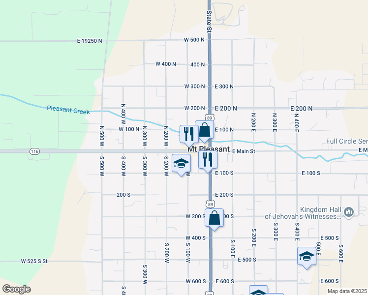 map of restaurants, bars, coffee shops, grocery stores, and more near 106 West Main Street in Mount Pleasant