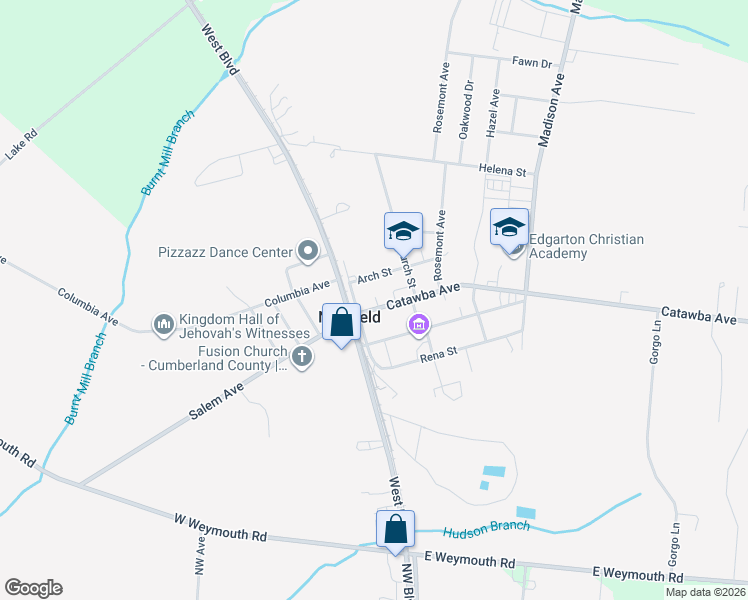 map of restaurants, bars, coffee shops, grocery stores, and more near 7 Arch Street in Newfield