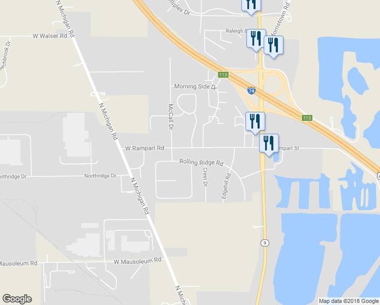 map of restaurants, bars, coffee shops, grocery stores, and more near 123 West Rampart Road in Shelbyville