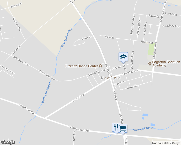 map of restaurants, bars, coffee shops, grocery stores, and more near 202 Columbia Avenue in Newfield