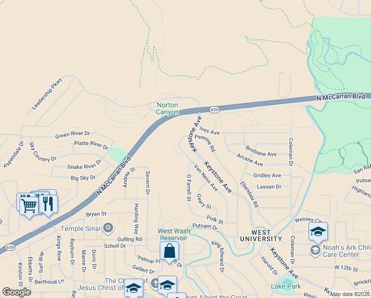 map of restaurants, bars, coffee shops, grocery stores, and more near 1990 Van Ness Avenue in Reno
