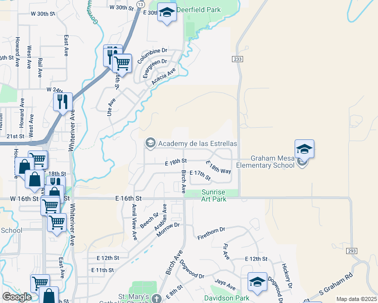 map of restaurants, bars, coffee shops, grocery stores, and more near 1033 East 19th Street in Rifle