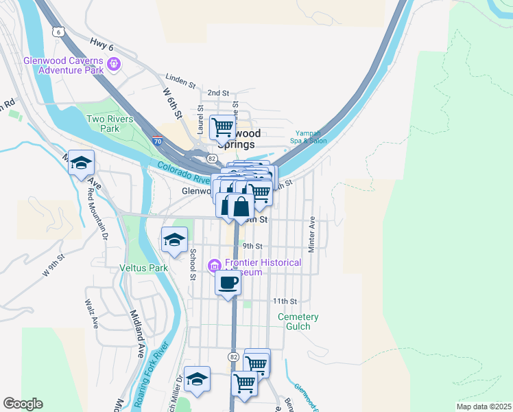 map of restaurants, bars, coffee shops, grocery stores, and more near 710 Cooper Avenue in Glenwood Springs