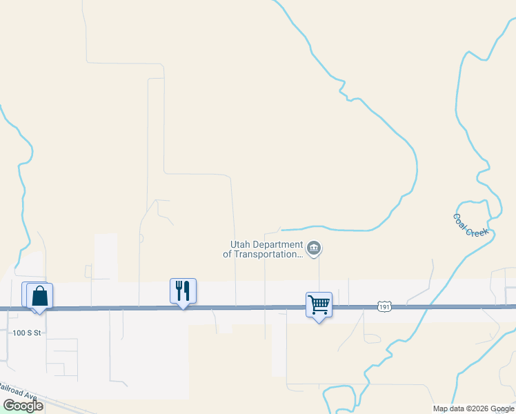 map of restaurants, bars, coffee shops, grocery stores, and more near 275 North 1285 East in Wellington