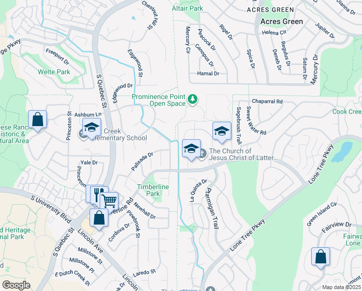 map of restaurants, bars, coffee shops, grocery stores, and more near 9309 Erminedale Dr in Lone Tree