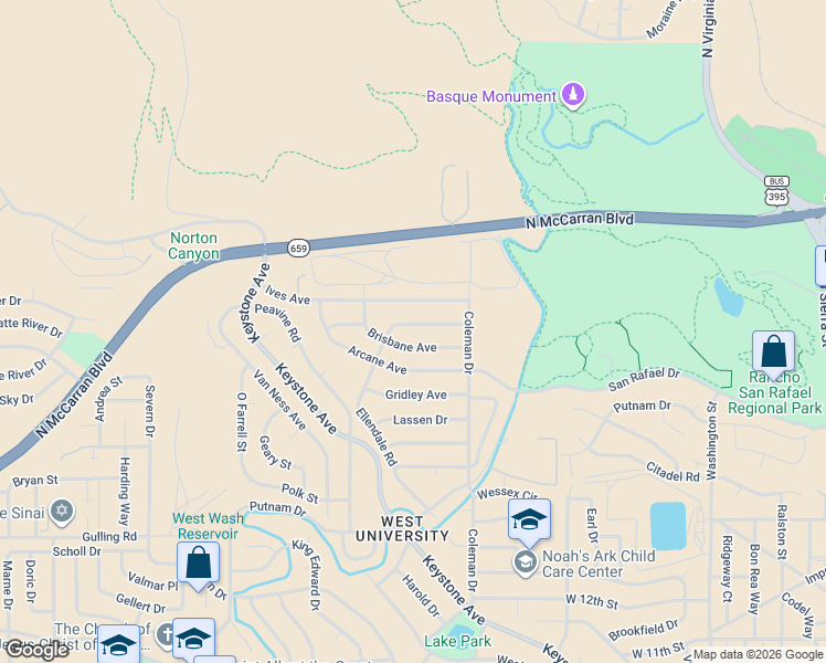 map of restaurants, bars, coffee shops, grocery stores, and more near 1990 Marlette Avenue in Reno
