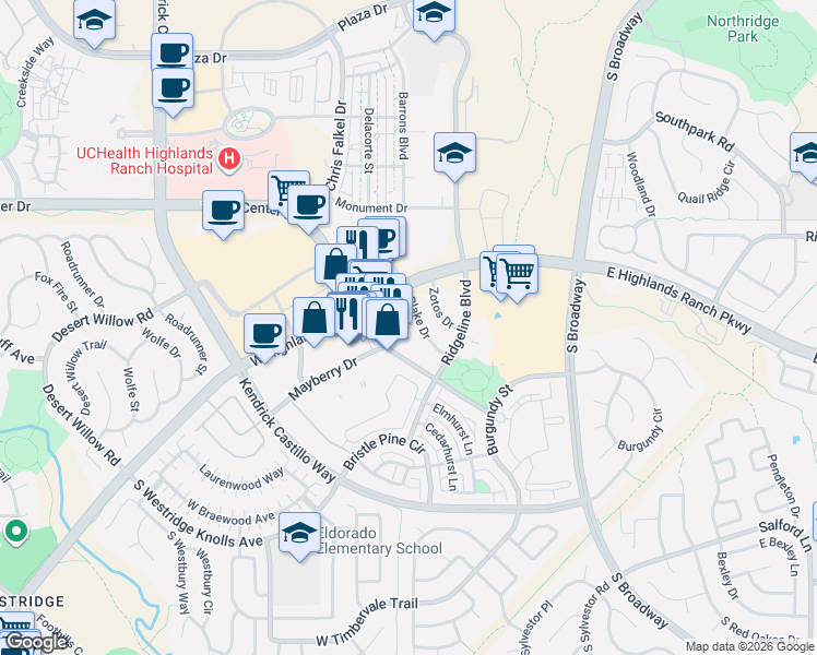 map of restaurants, bars, coffee shops, grocery stores, and more near 9328 Dorchester St in Littleton