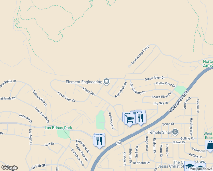 map of restaurants, bars, coffee shops, grocery stores, and more near 3960 Glenview Terrace in Reno