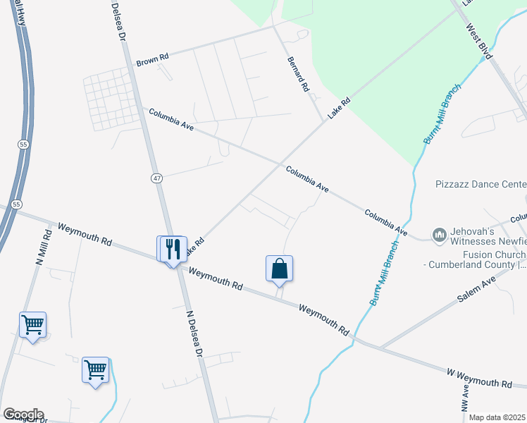 map of restaurants, bars, coffee shops, grocery stores, and more near 10 Stone Drive in Newfield