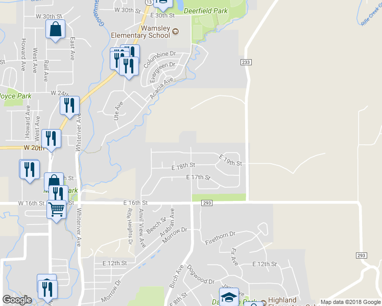 map of restaurants, bars, coffee shops, grocery stores, and more near 1193 East 19th in Rifle
