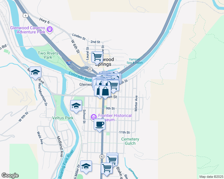 map of restaurants, bars, coffee shops, grocery stores, and more near 710 Cooper Avenue in Glenwood Springs