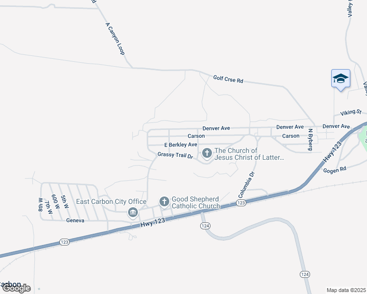 map of restaurants, bars, coffee shops, grocery stores, and more near 128 Berkley Avenue in East Carbon