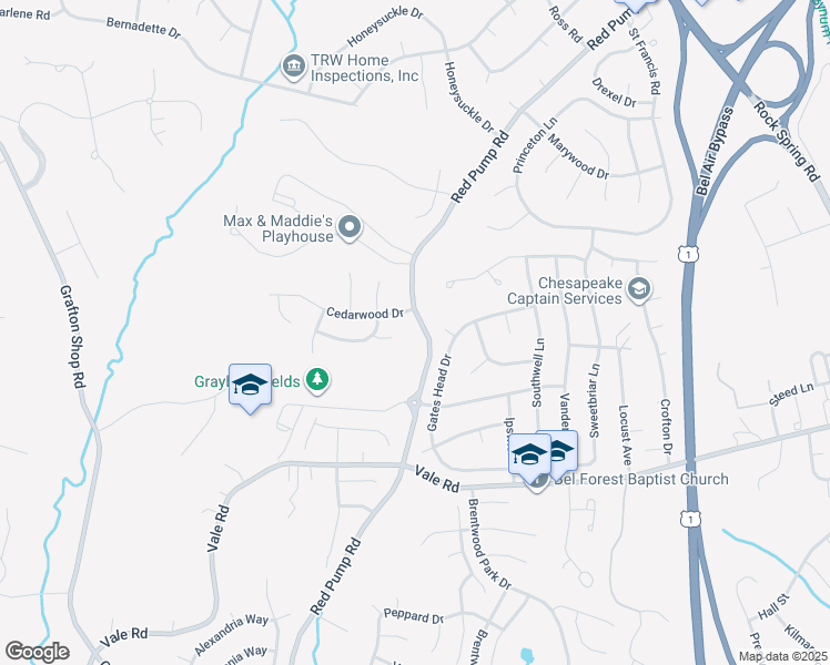 map of restaurants, bars, coffee shops, grocery stores, and more near 516 Red Pump Road in Bel Air