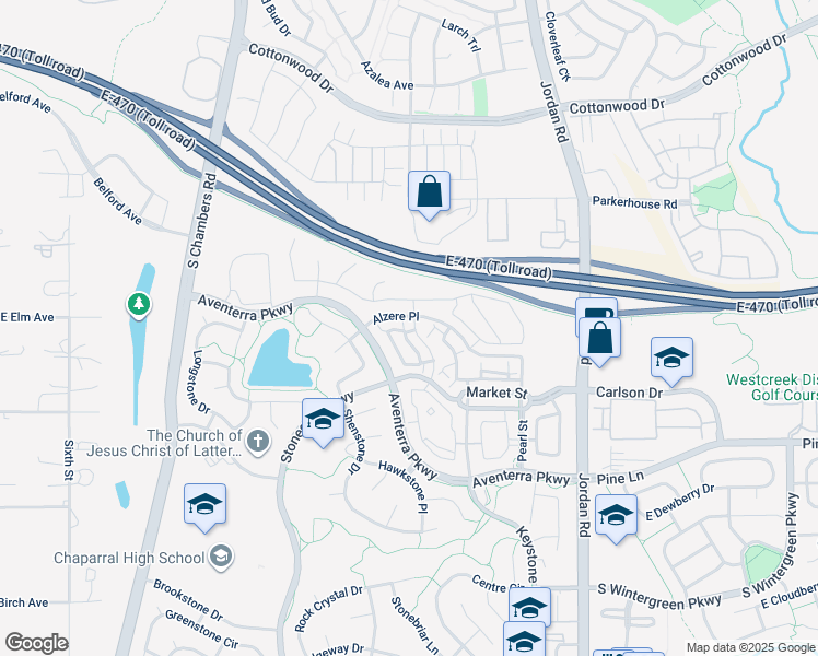 map of restaurants, bars, coffee shops, grocery stores, and more near 9301 Amison Circle in Parker
