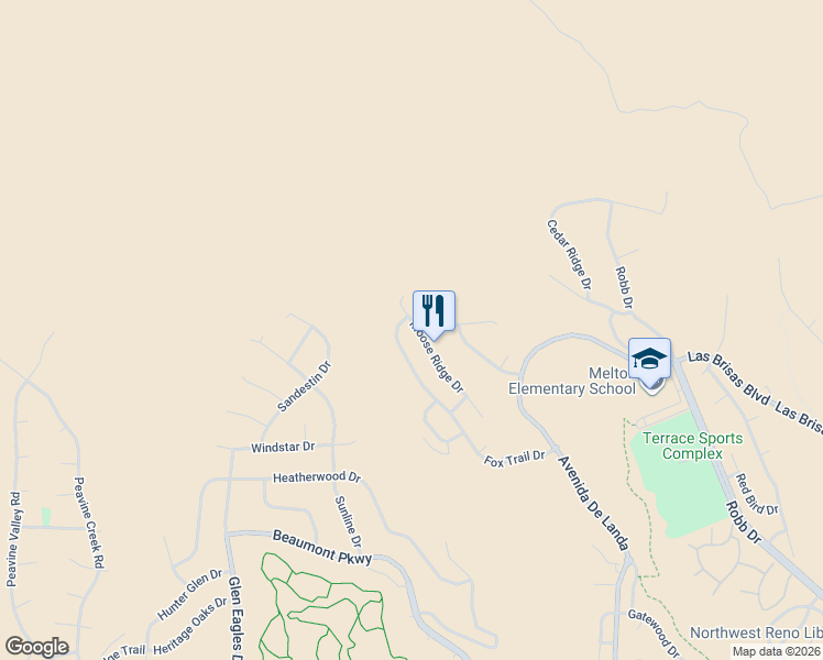 map of restaurants, bars, coffee shops, grocery stores, and more near 2981 Moose Ridge Drive in Reno