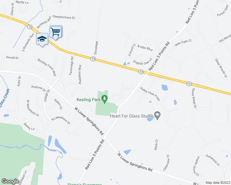 map of restaurants, bars, coffee shops, grocery stores, and more near 180 Haverstraw Place in Springboro