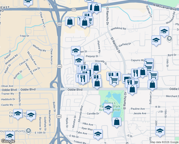 map of restaurants, bars, coffee shops, grocery stores, and more near in Reno