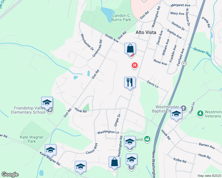 map of restaurants, bars, coffee shops, grocery stores, and more near 934 Winchester Drive in Westminster