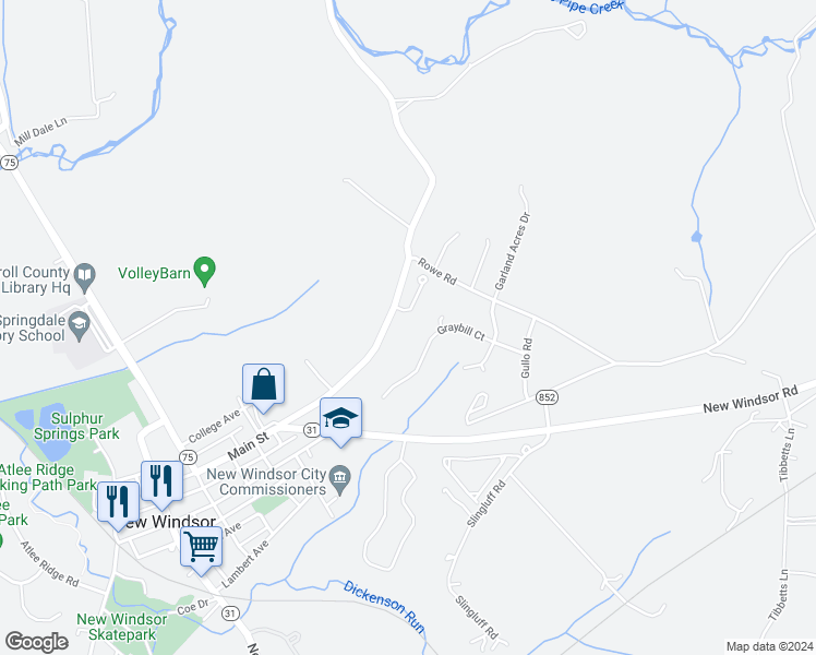 map of restaurants, bars, coffee shops, grocery stores, and more near 2839 Carlisle Drive in New Windsor