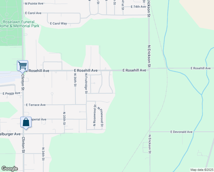 map of restaurants, bars, coffee shops, grocery stores, and more near 6752 North Basswood Street in North Terre Haute