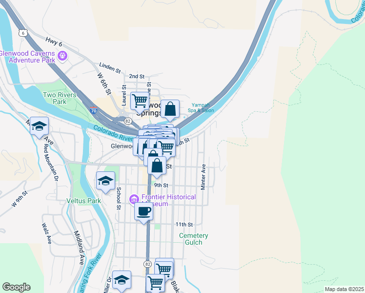 map of restaurants, bars, coffee shops, grocery stores, and more near 661 Bennett Avenue in Glenwood Springs