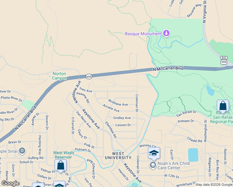 map of restaurants, bars, coffee shops, grocery stores, and more near 1990 Marlette Avenue in Reno