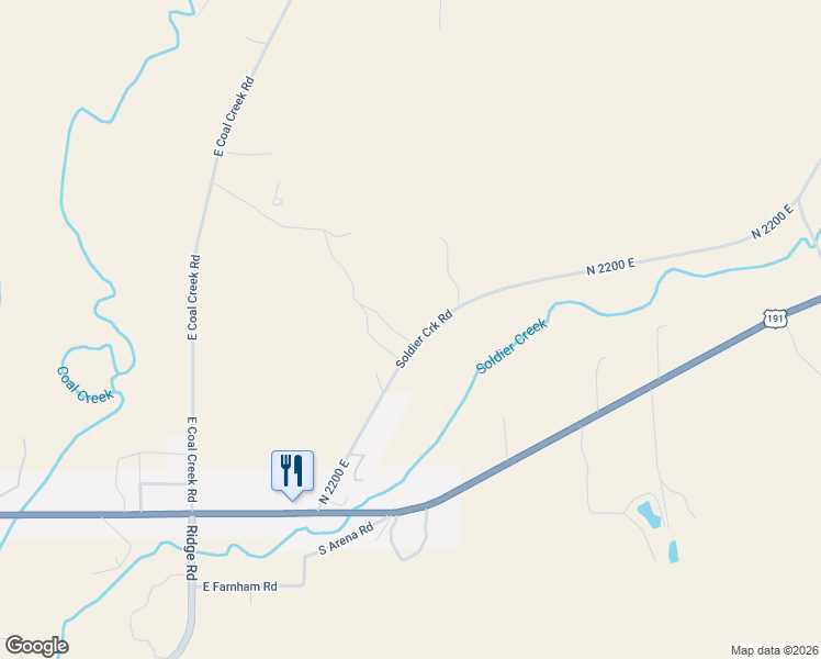 map of restaurants, bars, coffee shops, grocery stores, and more near 3610 Soldier Creek Road in Price