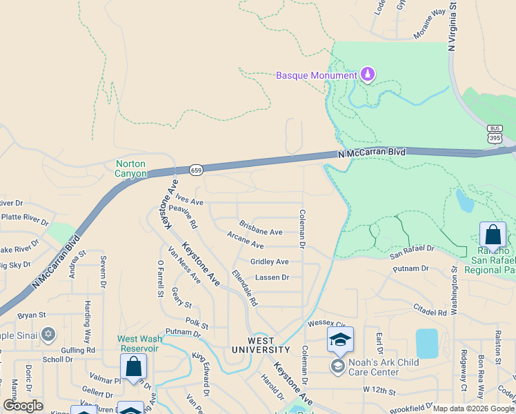 map of restaurants, bars, coffee shops, grocery stores, and more near 1990 Marlette Avenue in Reno