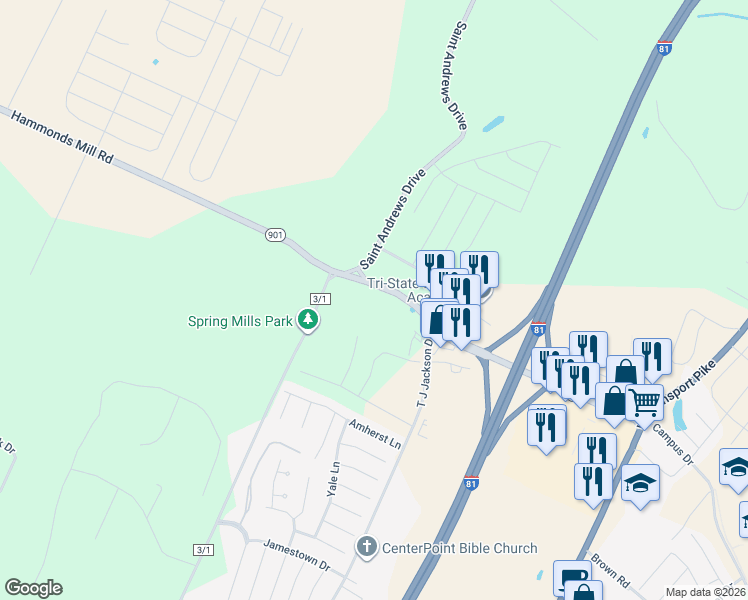 map of restaurants, bars, coffee shops, grocery stores, and more near 5086 West Virginia 901 in Hedgesville