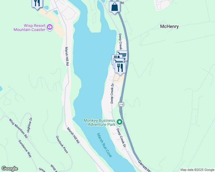 map of restaurants, bars, coffee shops, grocery stores, and more near 38 Lakeside Village Lane in McHenry