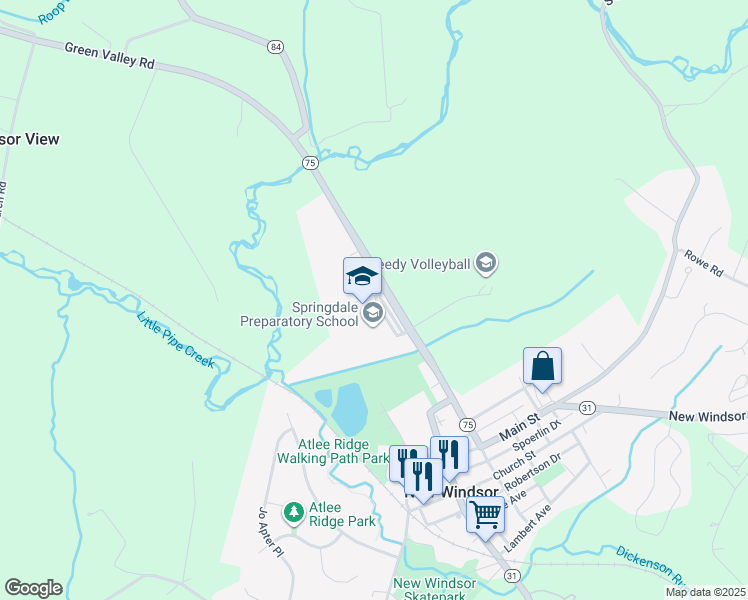 map of restaurants, bars, coffee shops, grocery stores, and more near 1000 Green Valley Road in New Windsor