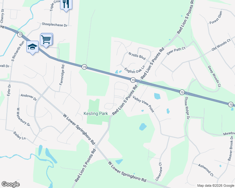 map of restaurants, bars, coffee shops, grocery stores, and more near 70 Woodcliff Boulevard in Springboro