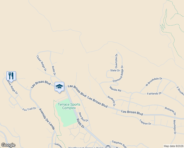 map of restaurants, bars, coffee shops, grocery stores, and more near 3200 Roxbury Drive in Reno