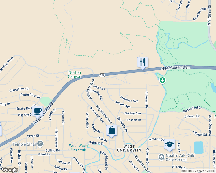 map of restaurants, bars, coffee shops, grocery stores, and more near 2265 Ives Avenue in Reno
