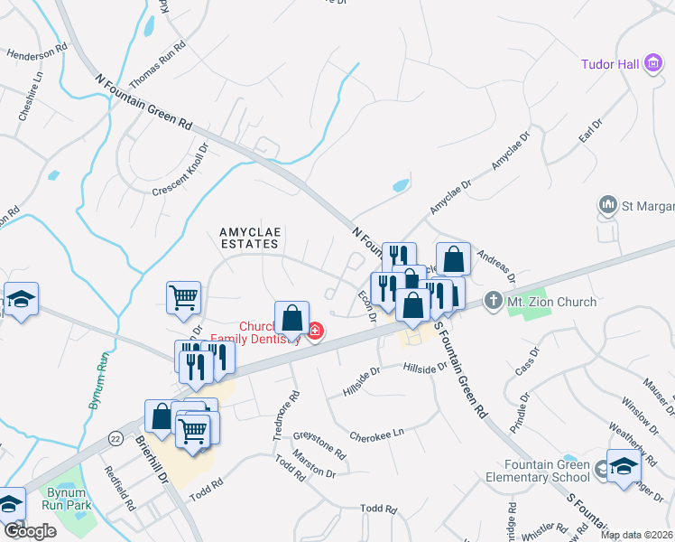 map of restaurants, bars, coffee shops, grocery stores, and more near 1247 Athens Court in Bel Air