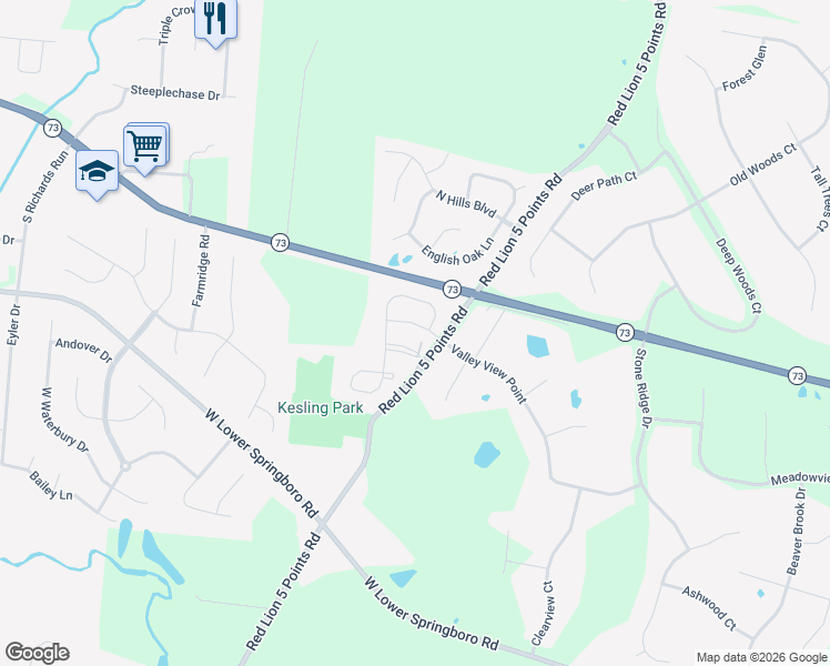 map of restaurants, bars, coffee shops, grocery stores, and more near 70 Woodcliff Boulevard in Springboro