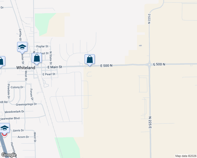 map of restaurants, bars, coffee shops, grocery stores, and more near 1887 East 500 North in Whiteland