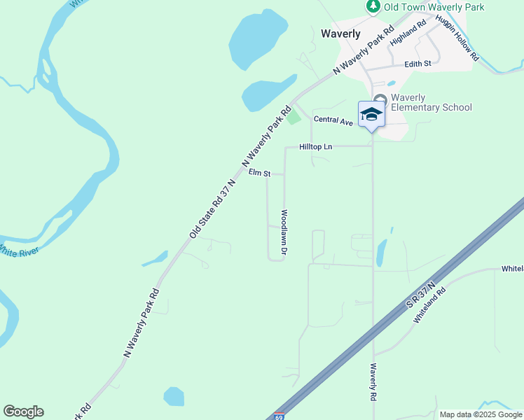 map of restaurants, bars, coffee shops, grocery stores, and more near 8325 Woodlawn Drive in Martinsville