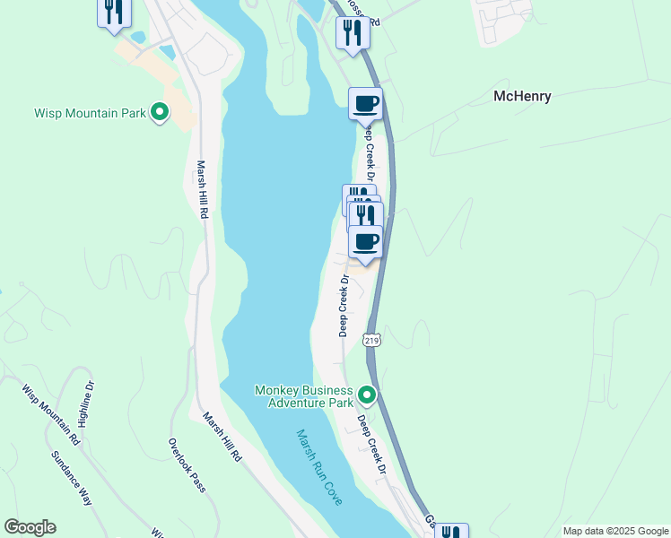 map of restaurants, bars, coffee shops, grocery stores, and more near 38 Lakeside Village Lane in McHenry