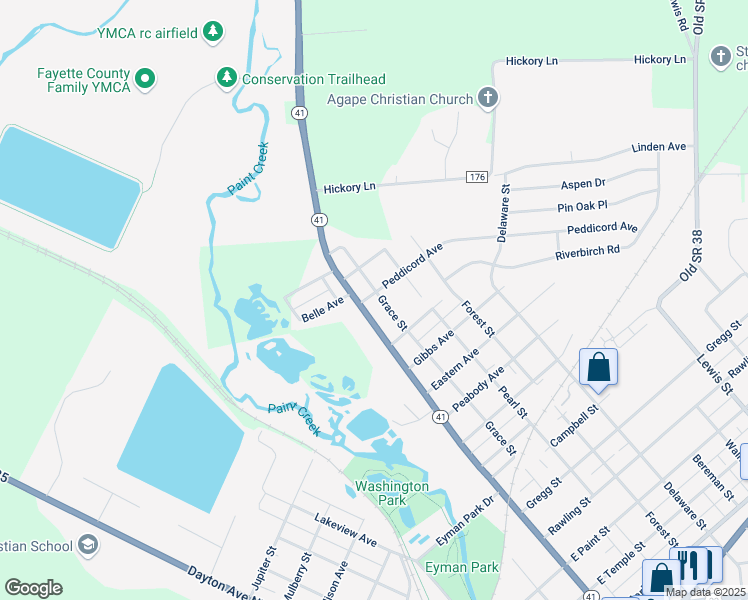 map of restaurants, bars, coffee shops, grocery stores, and more near 1404 North North Street in Washington Court House