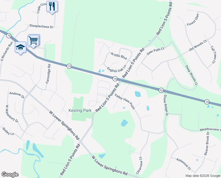 map of restaurants, bars, coffee shops, grocery stores, and more near 866 Valley View Point in Springboro
